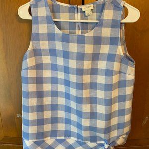 J Crew Blue and White Buffalo Check Blouse with Bow Size 4